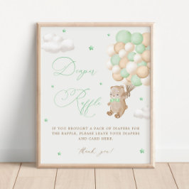 Teddy Bear Groene Baby shower Luier Raffle Poster