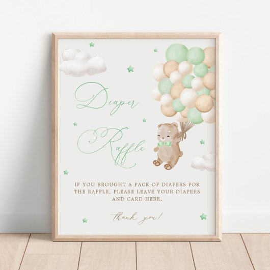 Teddy Bear Groene Baby shower Luier Raffle Poster