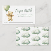 Teddy Bear Groene Ballon Baby shower Luier Raffle Informatiekaartje (Voorkant / Achterkant)