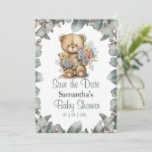 Teddy Bear Groene Jongen Baby shower Kaart (Staand voorkant)