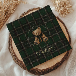 Teddy Bear Groene Tartan Baby Shower Servet
