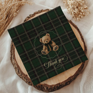 Teddy Bear Groene Tartan Baby Shower Servet