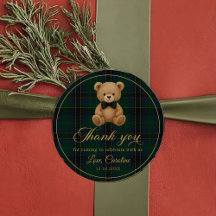 Teddy Bear Groene Tartan Baby Shower Sticker