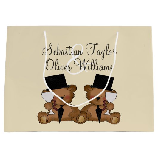 Teddy Bear Grooms Wedding Gepersonaliseerd (V2) Groot Cadeauzakje (Voorkant)