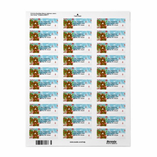 Teddy Bear Grunge-adres voor Kerstmis Etiket (Full Sheet)