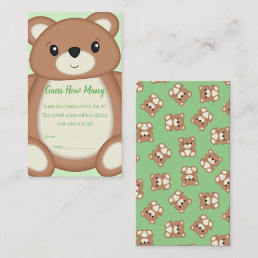 Teddy Bear Guessing spel Informatiekaartje (Voorkant / Achterkant)