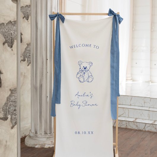 Teddy Bear hand drawn Boy baby shower Spandoek