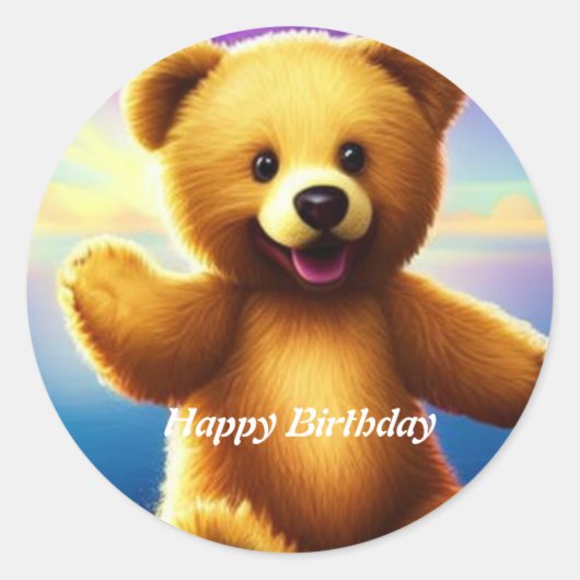 Teddy Bear Happy Birthday Classic Round Sticker (Voorkant)
