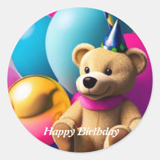 Teddy Bear Happy Birthday Classic Round Sticker (Voorkant)