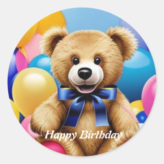 Teddy Bear Happy Birthday Classic Round Sticker (Voorkant)