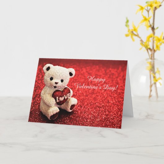Teddy Bear Happy Valentine's Day Card Kaart (Gele Bloem)