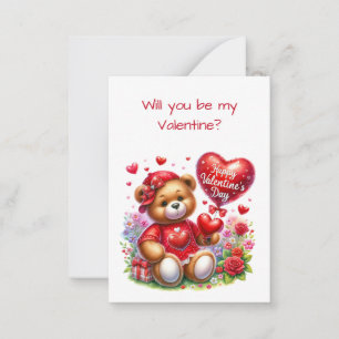 Teddy Bear Happy Valentine's Day Flat Kaart Notitiekaartje