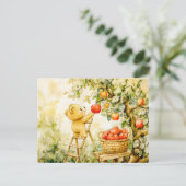 Teddy Bear Harvesting Apples with Ladder Briefkaart (Staand voorkant)