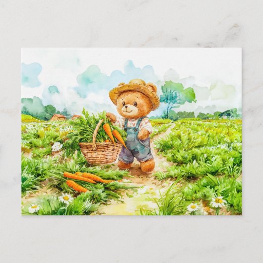 Teddy Bear Harvesting Carrots in a Field Briefkaart (Voorkant)