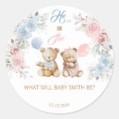 Teddy Bear He or She Gender Reveal Sticker (Voorkant)