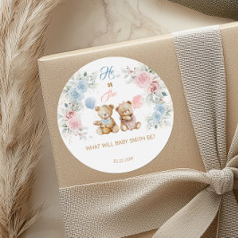 Teddy Bear He or She Gender Reveal Sticker
