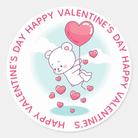 Teddy Bear Heart-ballonnen Persoonlijke Valentijn Ronde Sticker (Voorkant)
