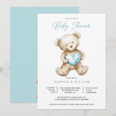 Teddy Bear Heart Boy Blue Baby Shower  Kaart (Voorkant / Achterkant)