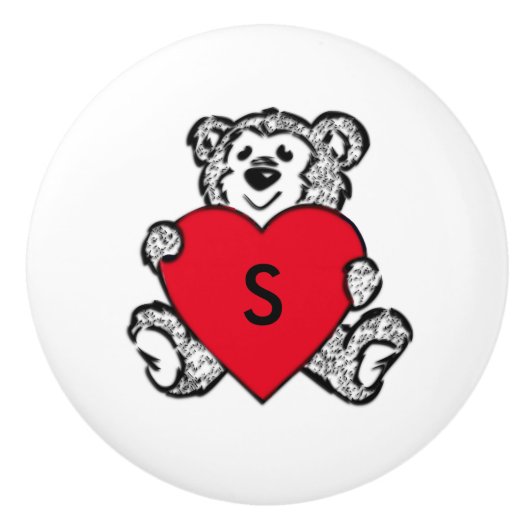 Teddy Bear Heart Initiaal Keramische Knop (Voorkant)