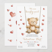 Teddy Bear Hearts Baby Shower Invitation Kaart (Voorkant / Achterkant)