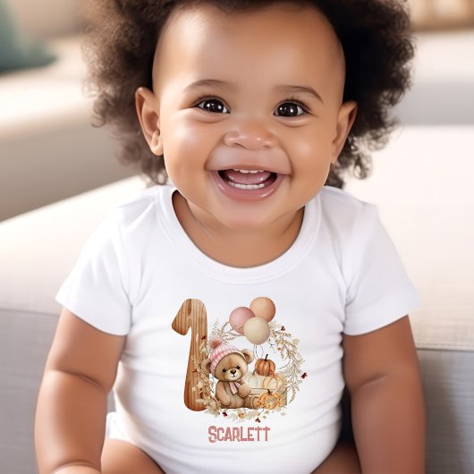 Teddy Bear Herfst Beary 1st Birthday Girl Romper