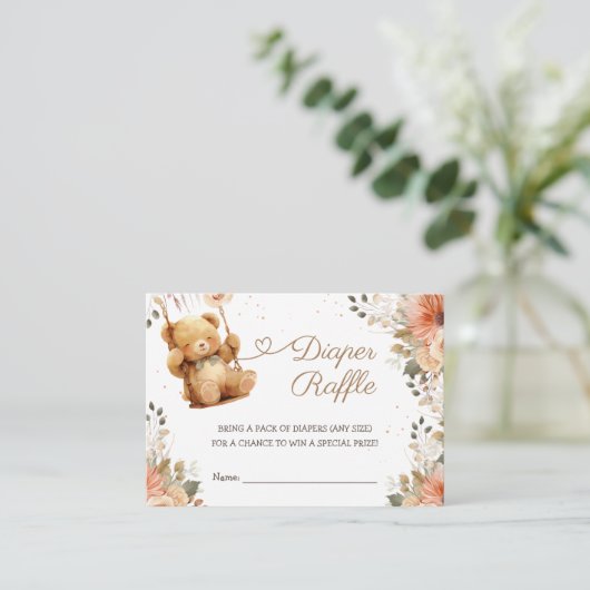 Teddy Bear Herfst Herfst Baby shower Luier Raffle Informatiekaartje (Staand voorkant)