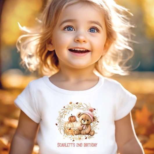 Teddy Bear Herfst Verjaardagspompkins Naam Meisje Kinder Shirts