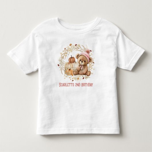 Teddy Bear Herfst Verjaardagspompkins Naam Meisje Kinder Shirts (Voorkant)