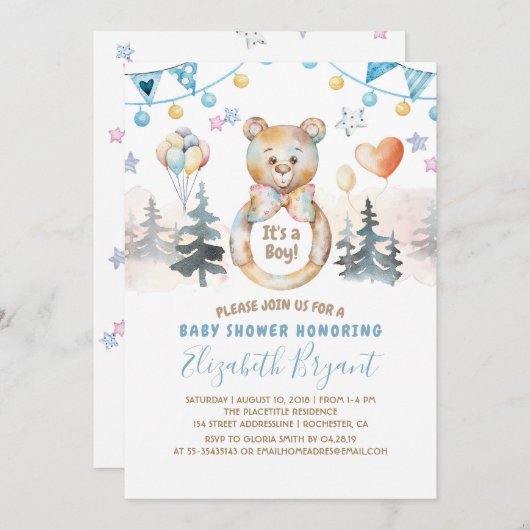 Teddy Bear - Het is een Baby shower voor jongens Kaart (Voorkant / Achterkant)