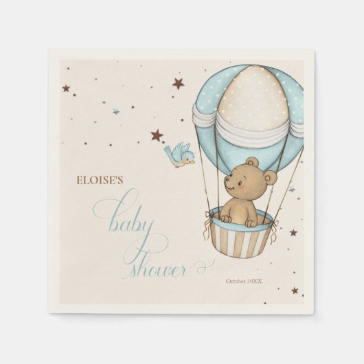 Teddy Bear Hete Ballon Barly Wachten Baby shower Servet (Voorkant)