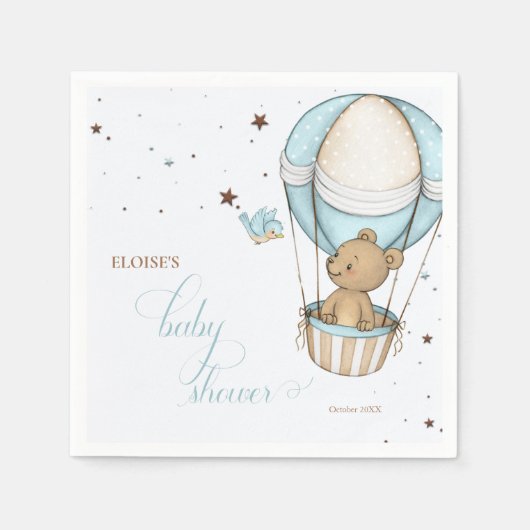 Teddy Bear Hete Ballon Barly Wachten Baby shower Servet (Voorkant)