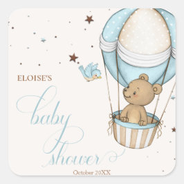 Teddy Bear Hete Ballon Barly Wachten Baby shower Vierkante Sticker