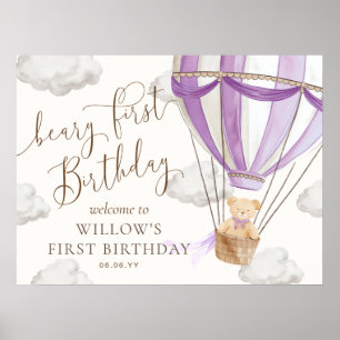 Teddy Bear Hete Luchtballon Beary Eerste Verjaarda Poster