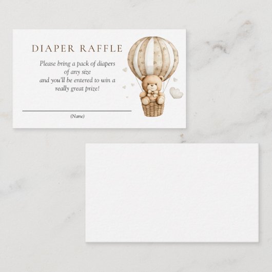Teddy Bear Hete Luchtballon Douche Luier Raffle Informatiekaartje (Voorkant / Achterkant)
