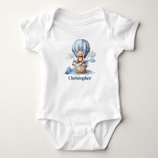 Teddy Bear Hete Luchtballon Gepersonaliseerde Blue Romper (Voorkant)