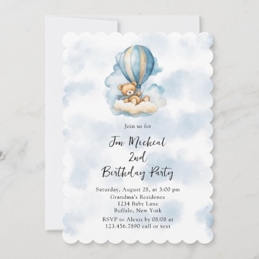 Teddy Bear Hete Luchtballon Jongen Elke leeftijd V Kaart (Voorkant)