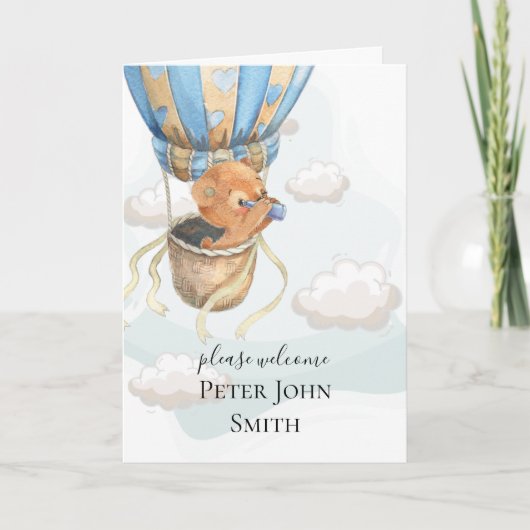 Teddy Bear Hete Luchtballon Kaart (Voorkant)