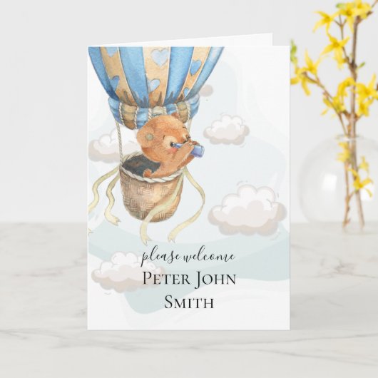 Teddy Bear Hete Luchtballon Kaart (Gele Bloem)