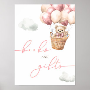 Teddy Bear Hete Luchtballon Roze Boeken en Geschen Poster