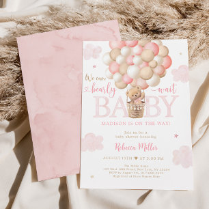 Teddy Bear Hete Luchtballon Roze Meisje Baby showe Kaart