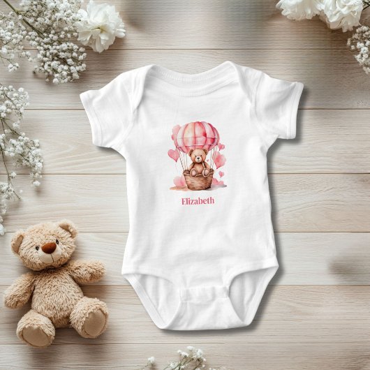 Teddy Bear Hete Luchtballon Roze Meisje Gepersonal Romper