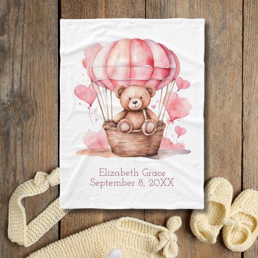 Teddy Bear Hete Luchtballon Roze Meisje Gift Baby Fleece Deken