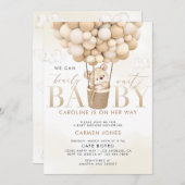Teddy Bear Hete Luchtballonnen Baby shower Uitnodi Kaart (Voorkant / Achterkant)