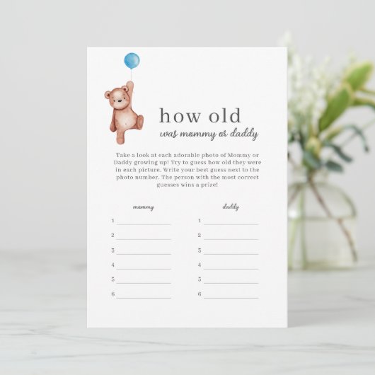 Teddy Bear Hoe oud was mama of papa spel Kaart (Staand voorkant)