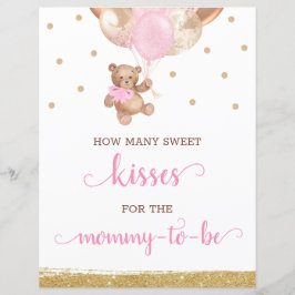 Teddy Bear hoeveel Kisses Game Sign Baby shower