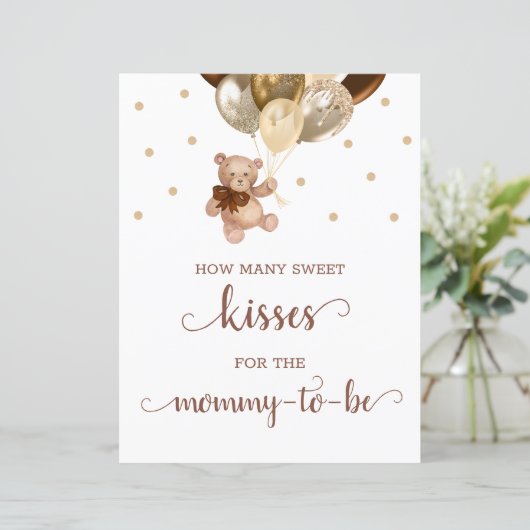 Teddy Bear hoeveel Kisses Game Sign Baby shower (Staand voorkant)
