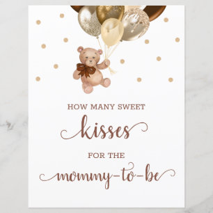 Teddy Bear hoeveel Kisses Game Sign Baby shower