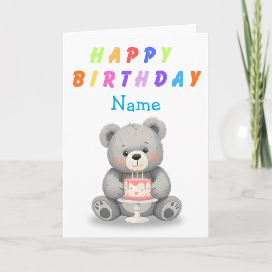 Teddy Bear Holding Birthday Cake Birthday Card Kaart (Voorkant)