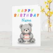 Teddy Bear Holding Birthday Cake Birthday Card Kaart (Gele Bloem)