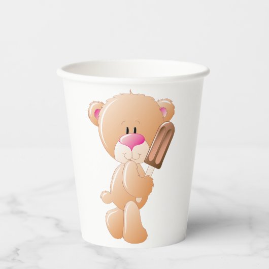 Teddy Bear Holding Chocolate Ice Cream Popsicle Papieren Bekers (Voorkant)